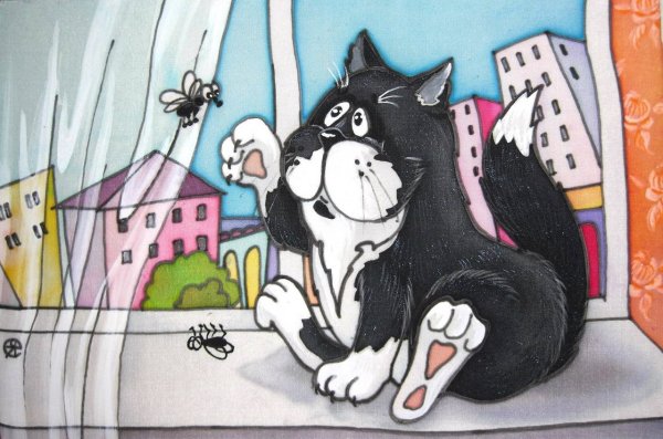 Кот ловит муху