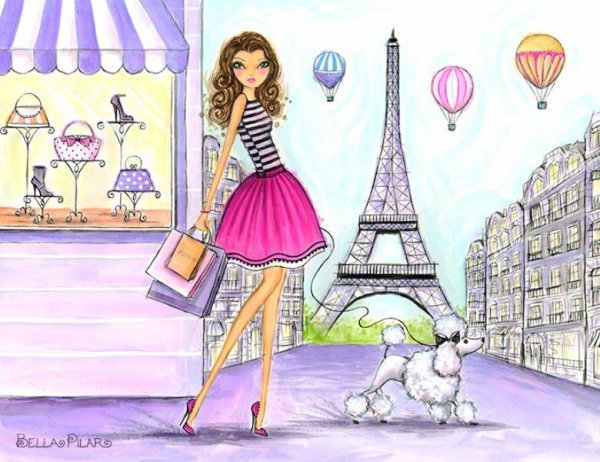 Шарж девушка в Париже