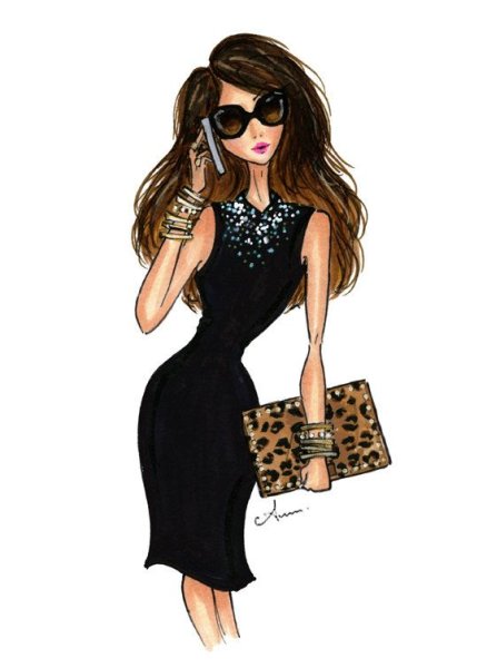 Рисованная девушка с сумками