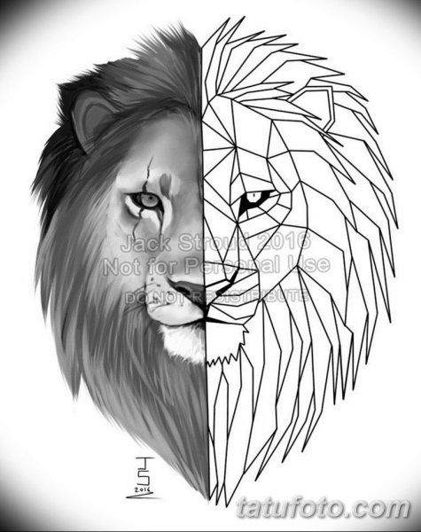 Эскиз тату Лев геометрия