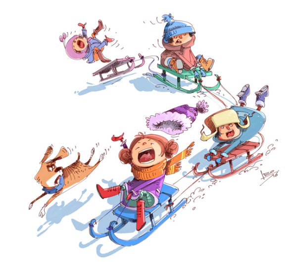 Санки рисунок акварелью