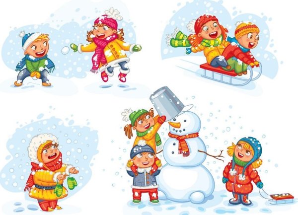Дети зимой вектор