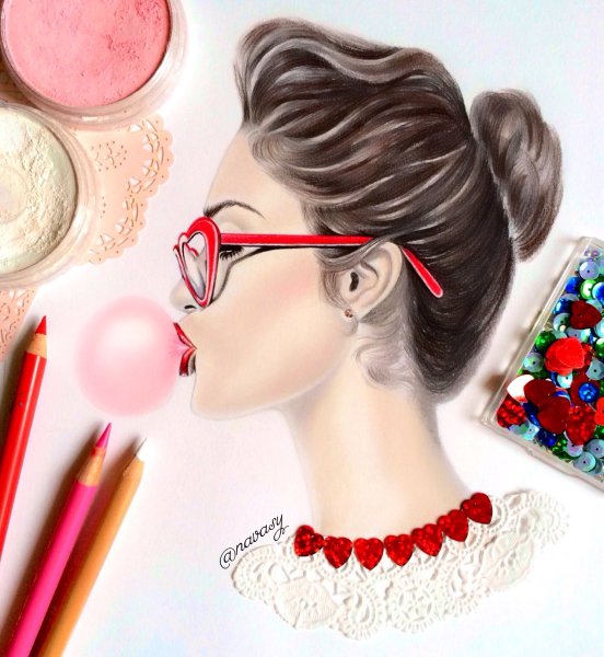 Нарисованная девушка с косметикой