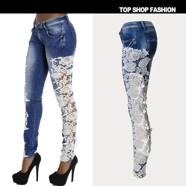 Джинсы с кружевом