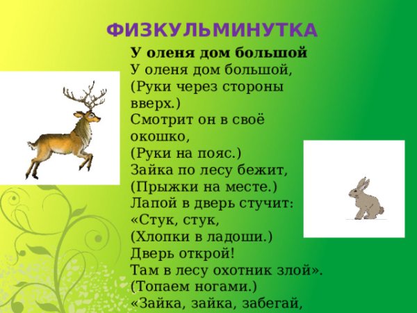 Слова физкультминутки у оленя дом большой