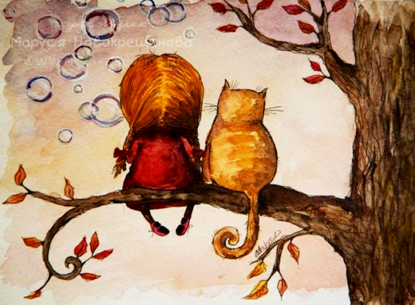 Картина кот на ветке