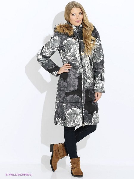 Баон пуховик женский с цветами