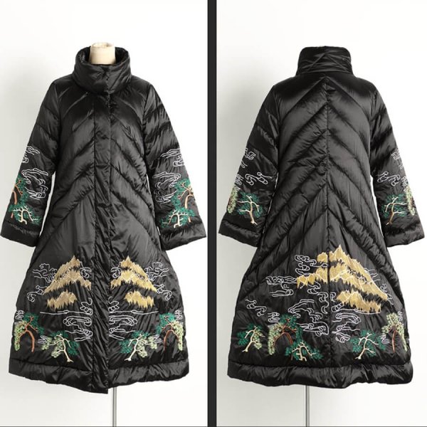 Стеганое пальто с принтом