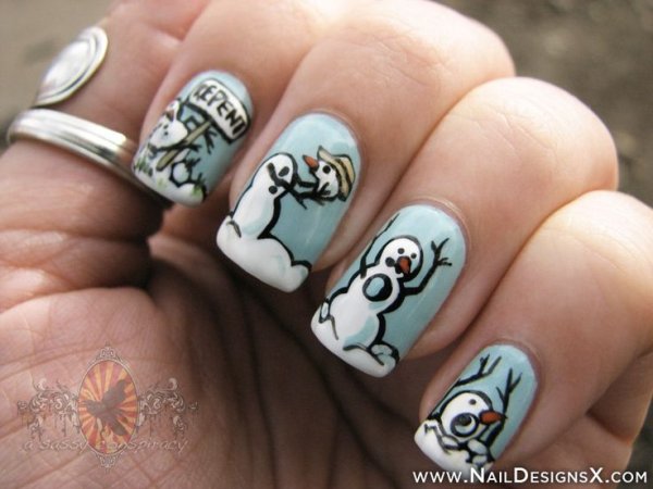 Прикольные Снеговики на ногти