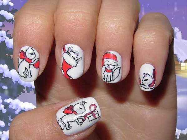 Новогодний маникюр с котом