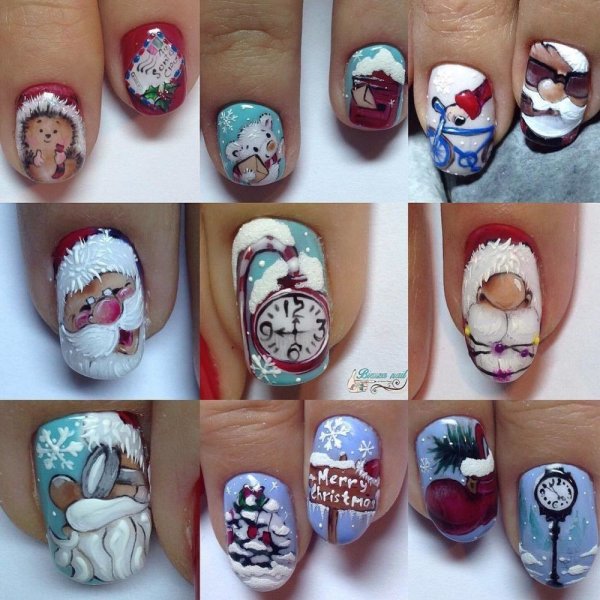Новогодние рисунки на ногтях