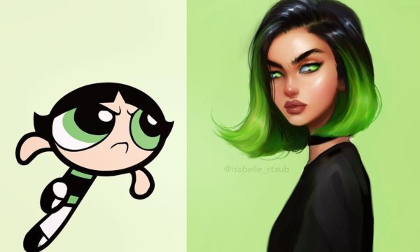 Девочка с розовыми волосами мультяшная