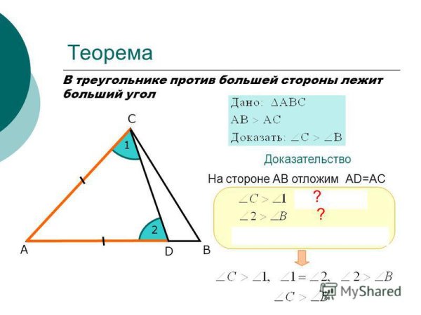Соотношение между сторонами и углами треугольника следствия