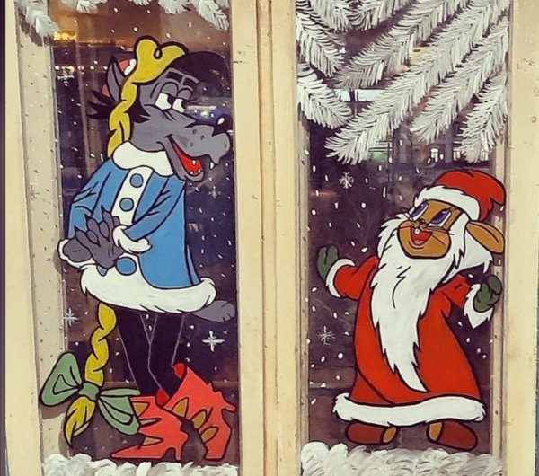 Роспись окон Снеговики