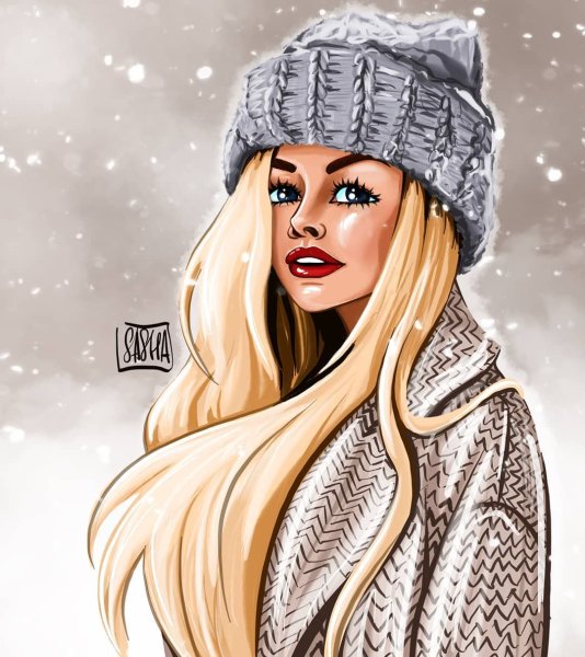 Нарисованные девушки зимой