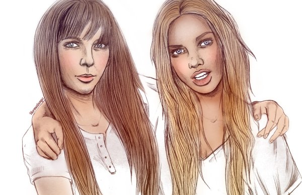 Две девочки нарисованные