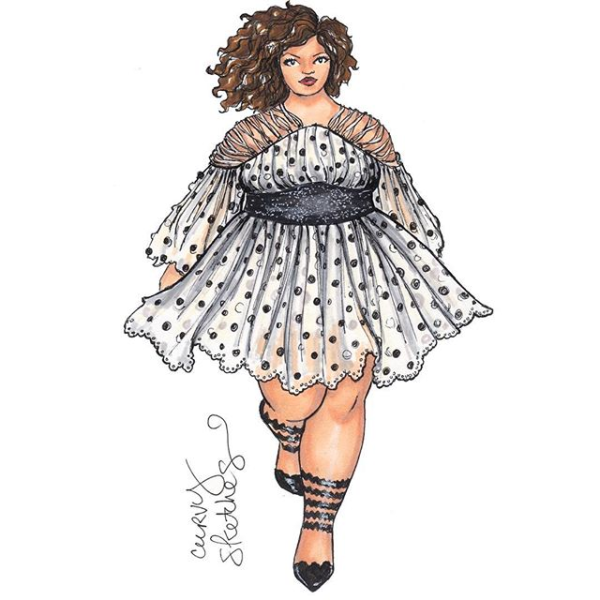 Зарисовка одежды для полных женщин