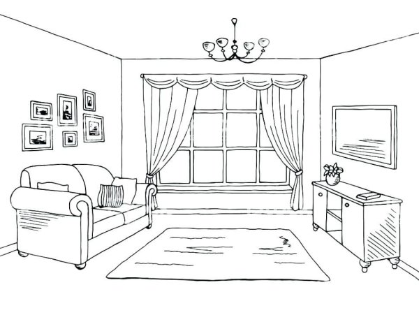 Комната для рисования черно белая