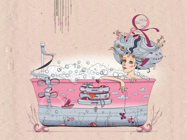 Девушка в ванной рисунок