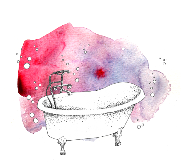 Девушка в ванне нарисованная