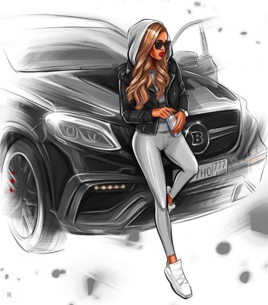 Девушки с машинами нарисованные