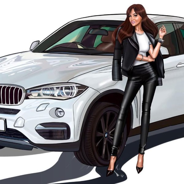 Девушки с машиной модные иллюстрации