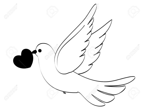 Голубь с сердечком в клюве