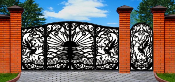 Ворота с рисунком на металле