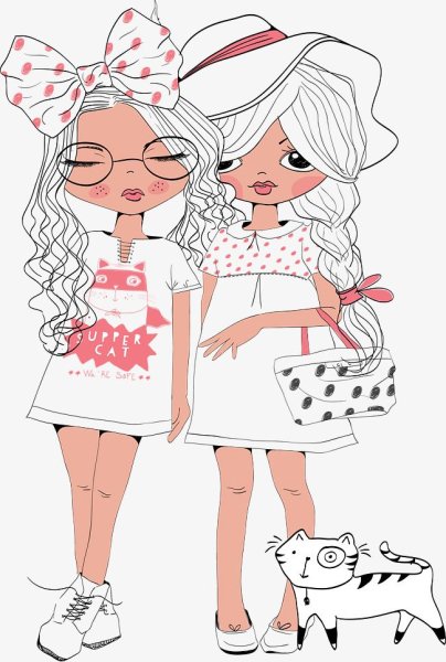 Нарисованные девушки в платьях