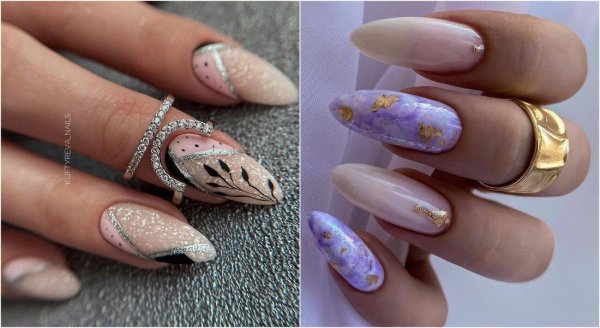 Розовые ногти миндаль