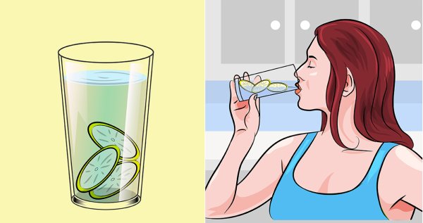 Толстая девушка пьет воду