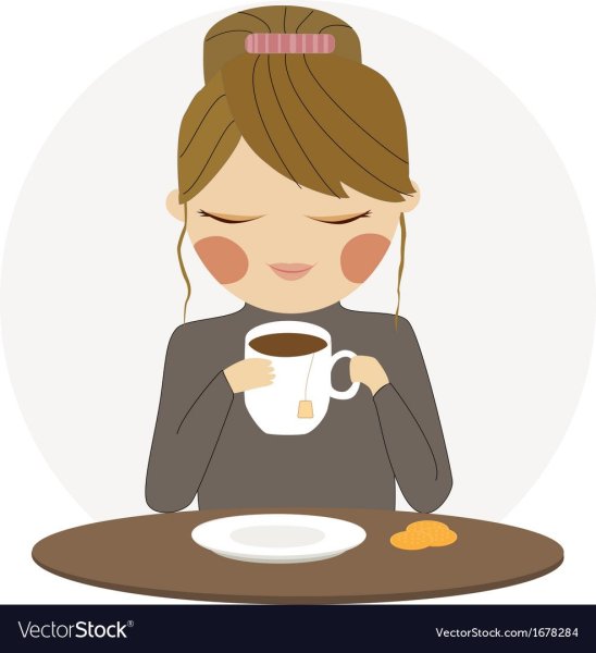 Мультяшная девочка пьет чай