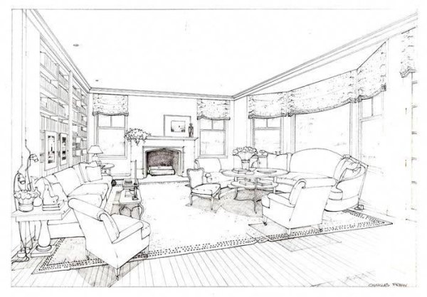 Эскиз интерьера гостиной