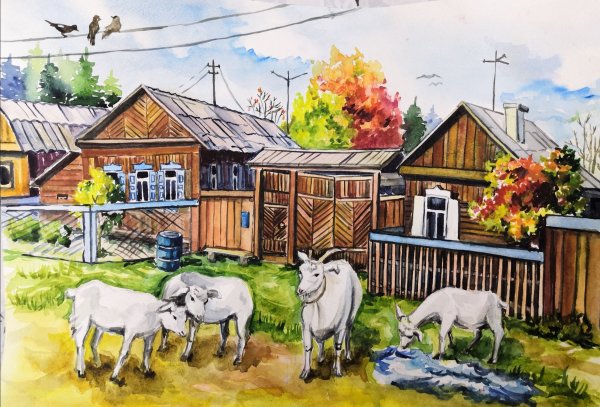 Детские рисунки деревенский дом