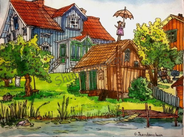 Деревня рисунок