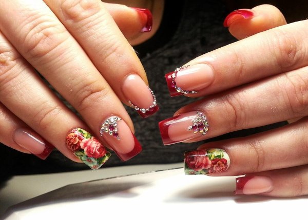 Красный френч с цветами