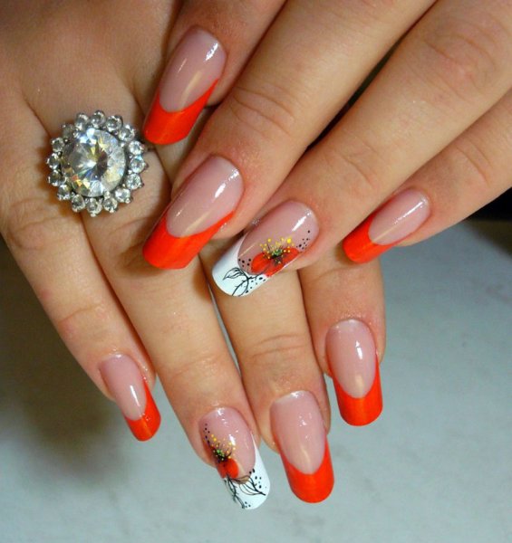 Маникюр оранжевый френч