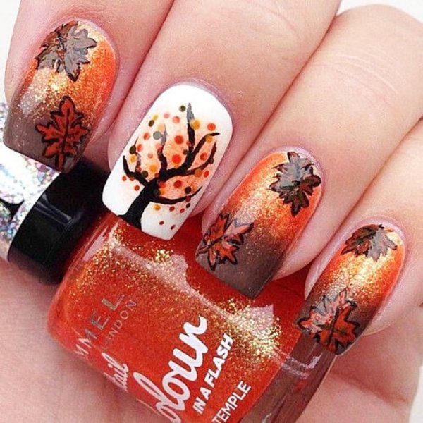 Осенний маникюр оранжевый