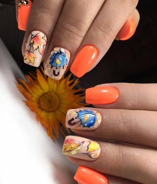 Яркие оранжевые ногти