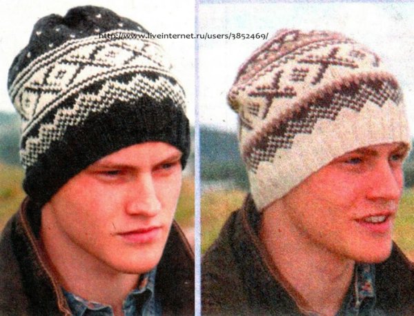 Мужская шапка с орнаментом спицами