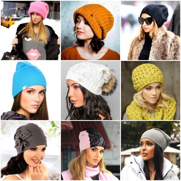 Много женских шапок