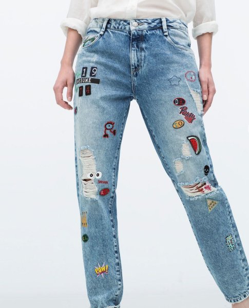 Zara джинсы пэчворк