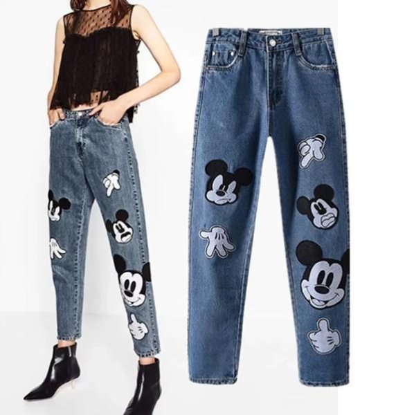 Джинсы с микимаусом женские