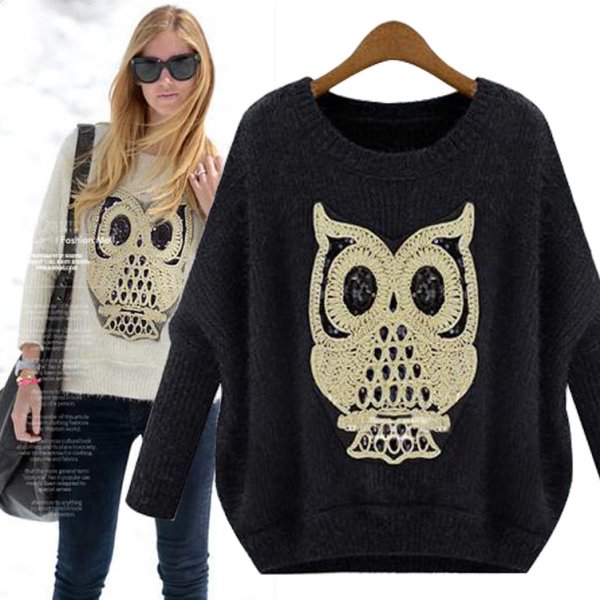 Вязаный свитер с совой