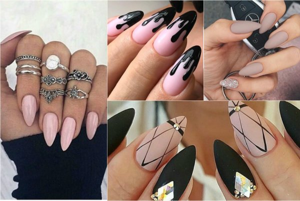 Необычный маникюр на миндалевидных ногтях