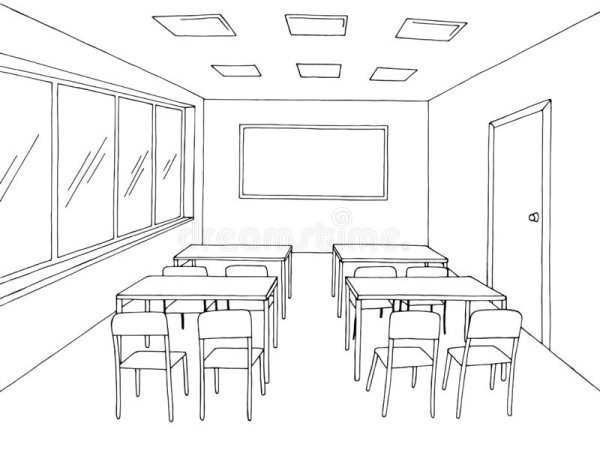 Рисунок классной комнаты в школе