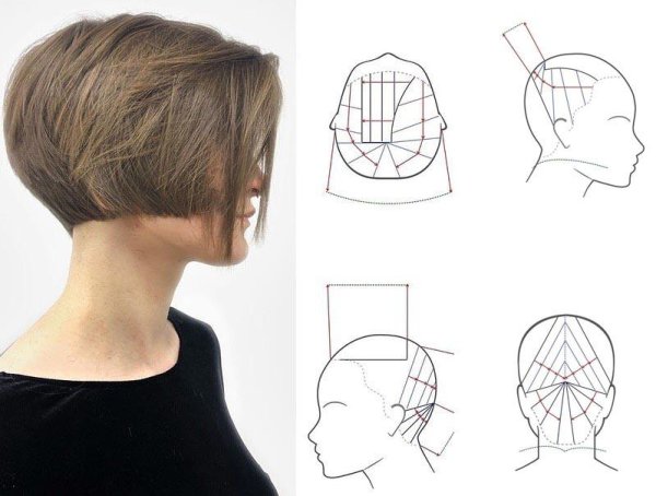 Схема стрижки градуированное каре на короткие волосы