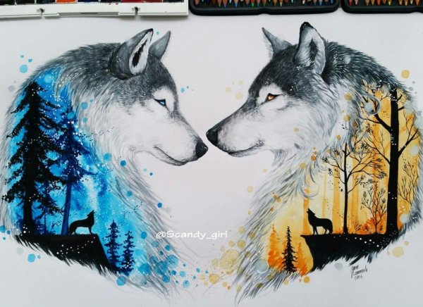 Тату два волка