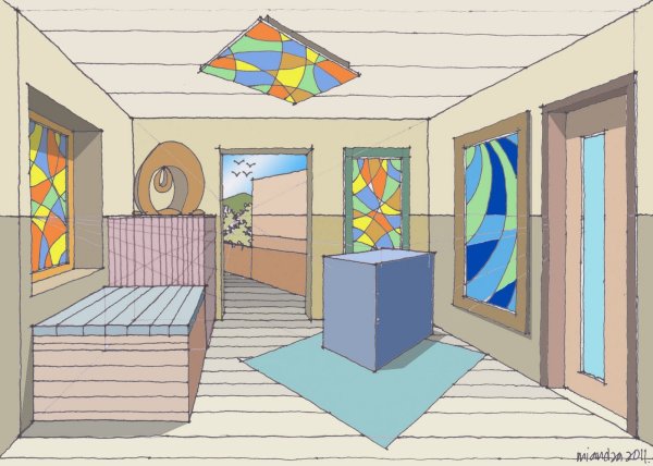 Перспектива помещения сбоку построение