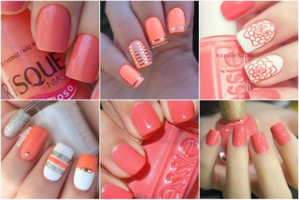 Коралловый маникюр сочетание с другими цветами